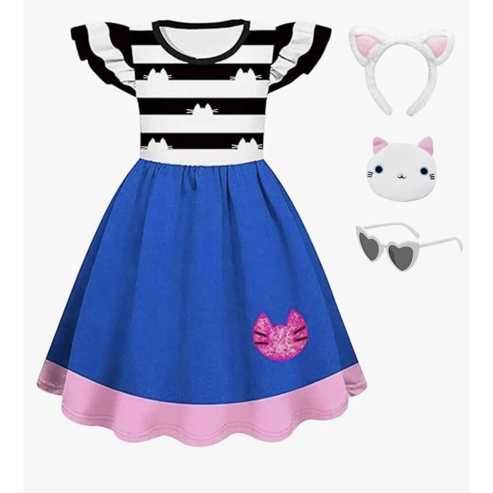 Kids Girls Gabby Dollhouse Style Cosplay Princess Dress & Accessories 5T